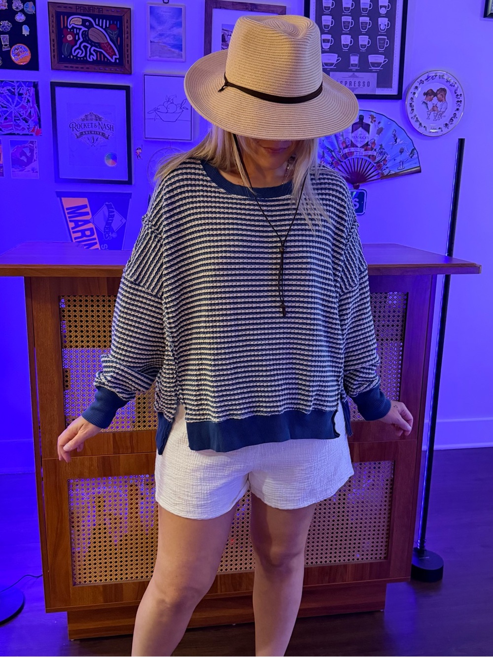 American Eagle Outfitters Navy & White Striped Lightweight Pullover